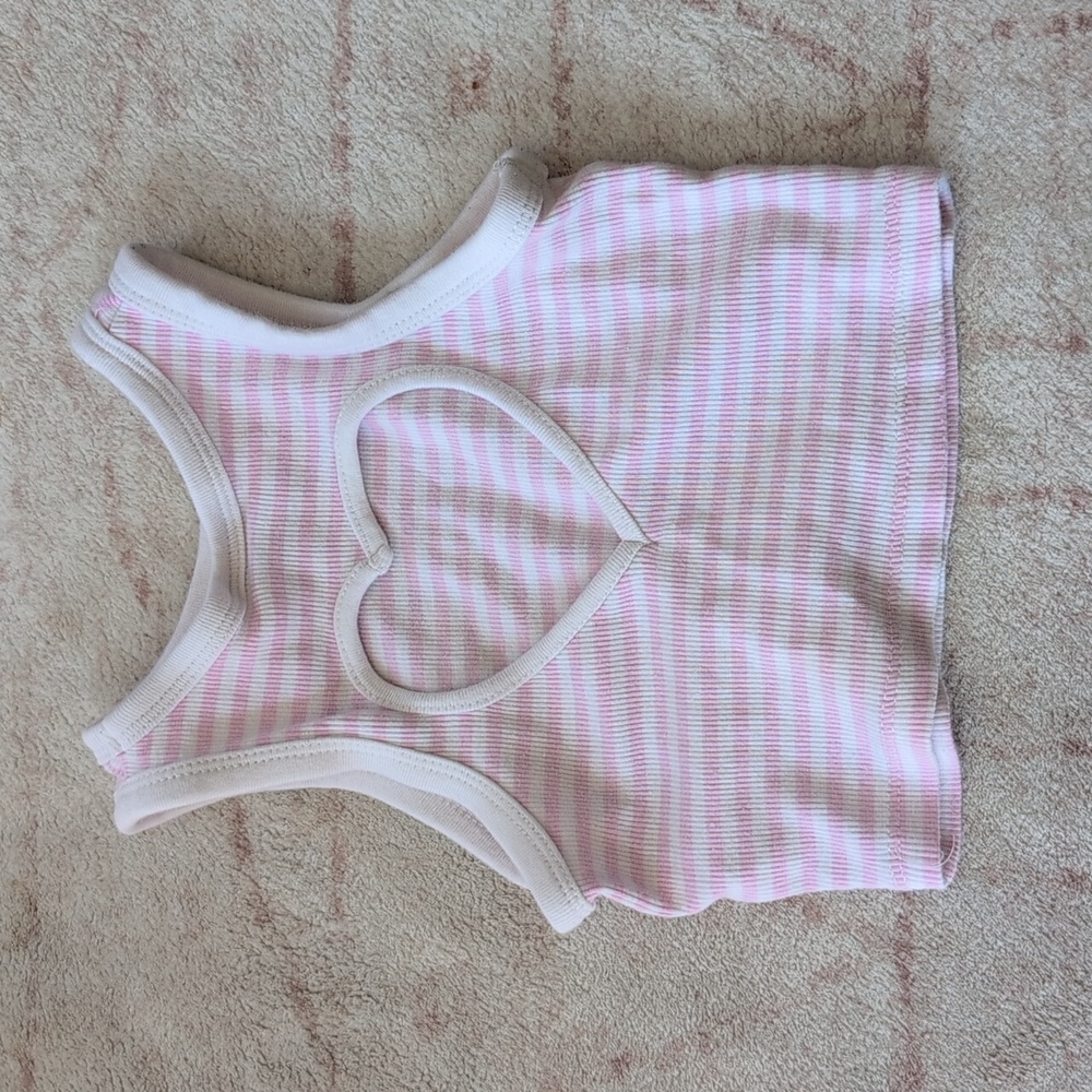Zara Pink and White Striped Tank Top With Heart Cutout